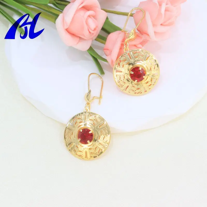 New brass 18K gold plated earrings Fashion round natural stone turquoise pendant earrings women\'s jewelry