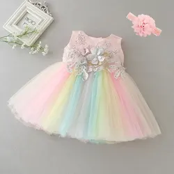 Robe de princesse en Tulle arc-en-ciel pour filles, tenue de fête d'anniversaire, vêtements pour bébés de 3 à 24 mois