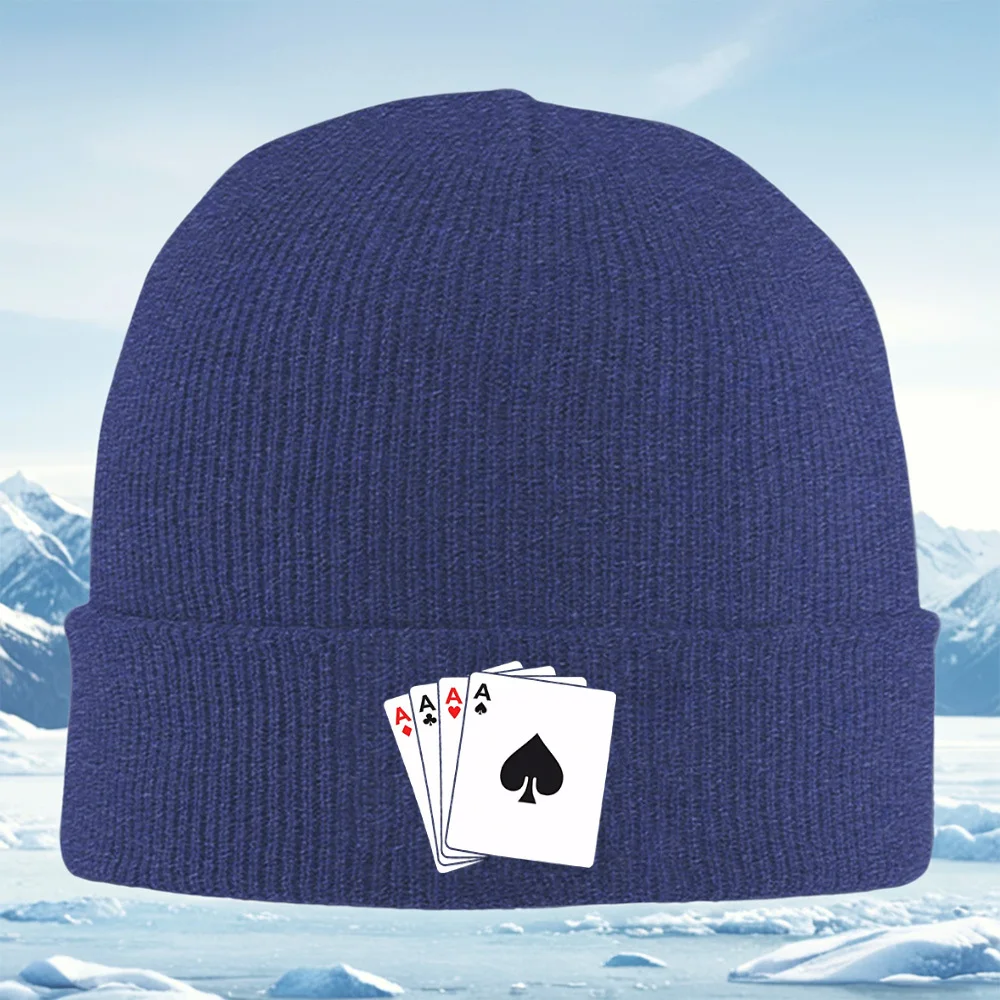 أوراق اللعب: الآس البستوني، القلب، النوادي، الماس الرجال النساء للجنسين محبوك قبعة قبعة صوفية قبعة الشتاء الحراري الدافئ عيد الميلاد O #4