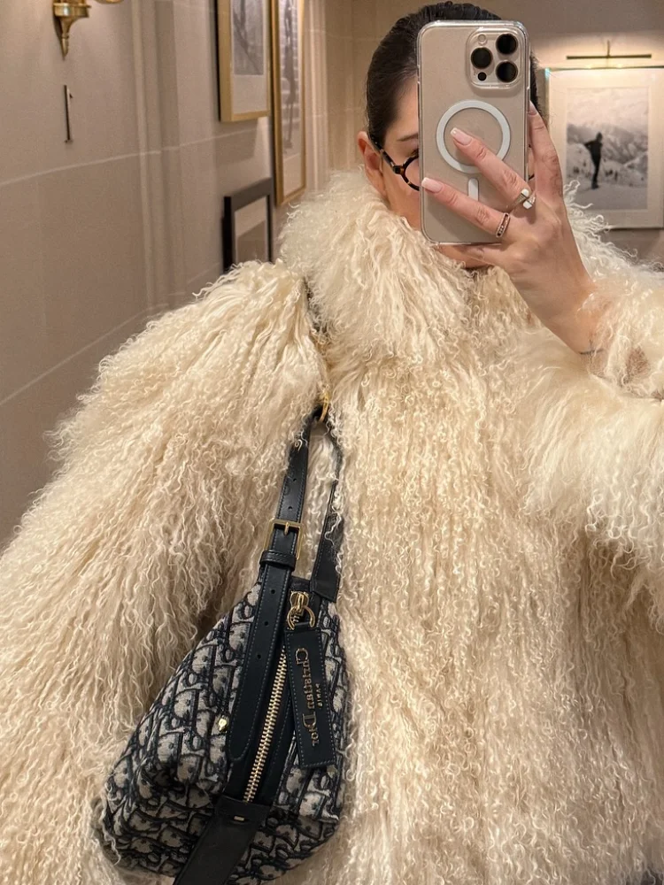 Solid Women Chic Fluffy Faux Fur Coat Luxury Warm Long Sleeve Loose Cardigan Jacket Casual 2025 Lady New Winter Street Outerwear