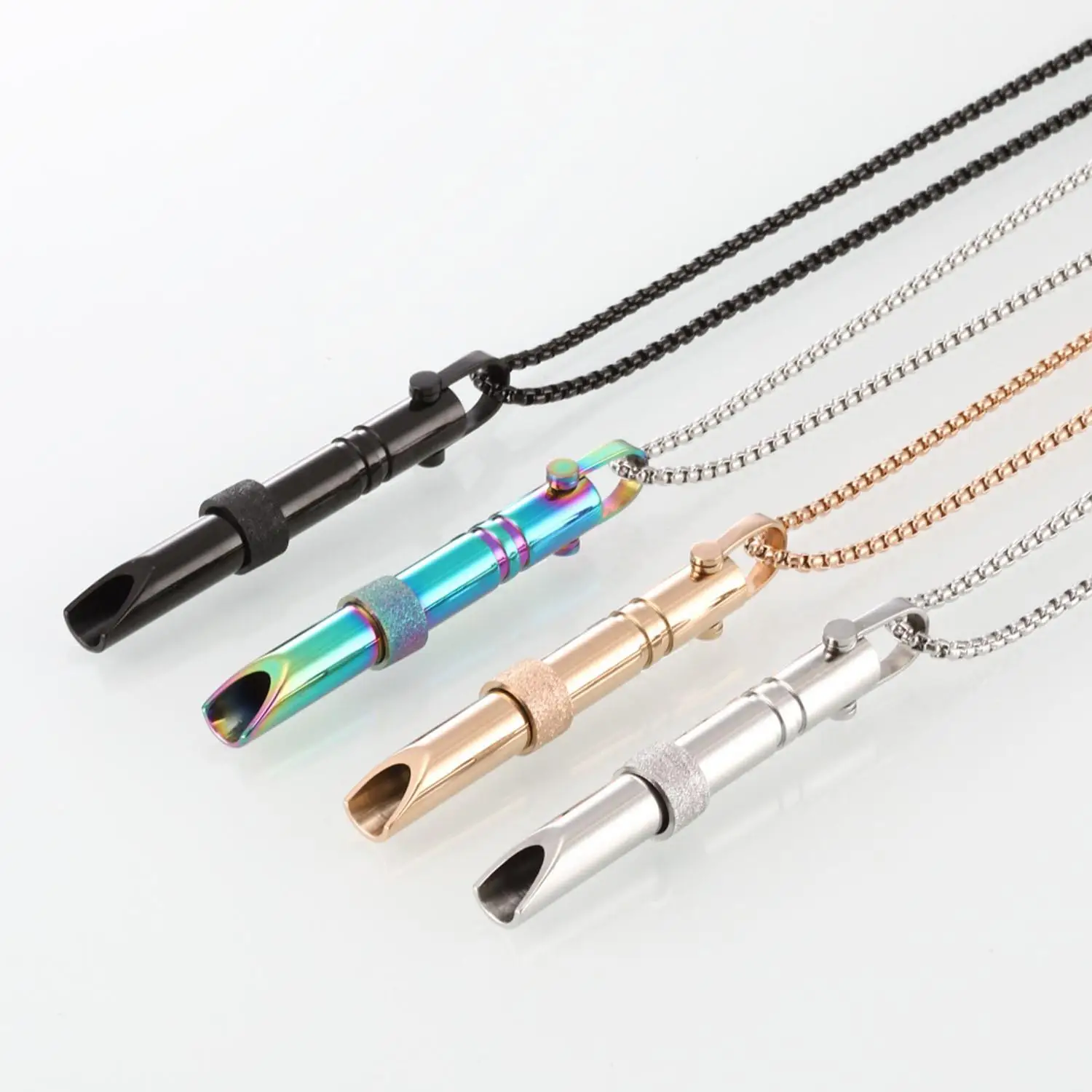 Stainless Steel Mindful Breathing Necklace Stress Relief for Breathing Exercises Stress Anxiety Whistle Necklace Rotatable