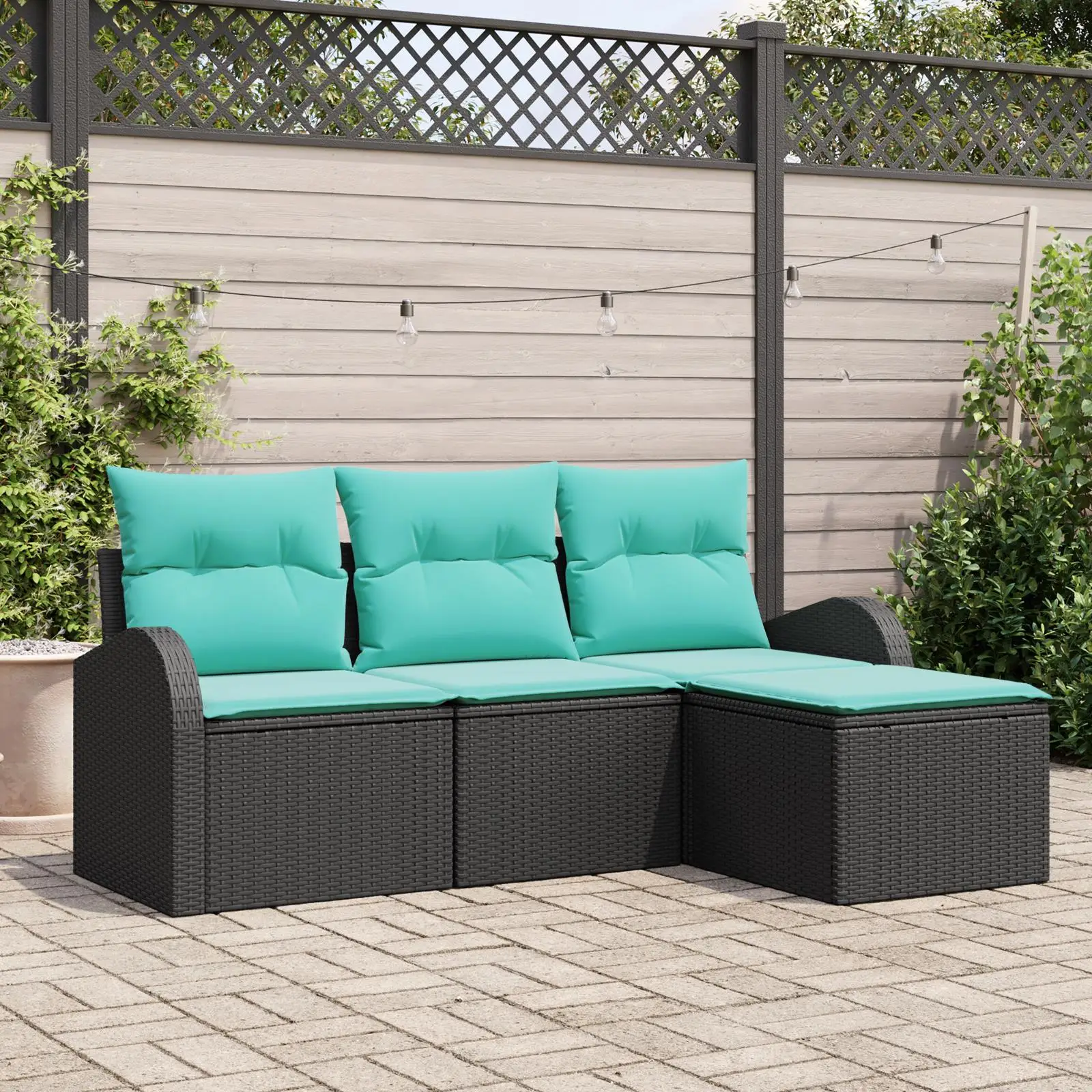 

4 Piece Outdoor Garden Sofa Set Cushioned Black Rattan Wicker Furniture Stylish Patio Seating