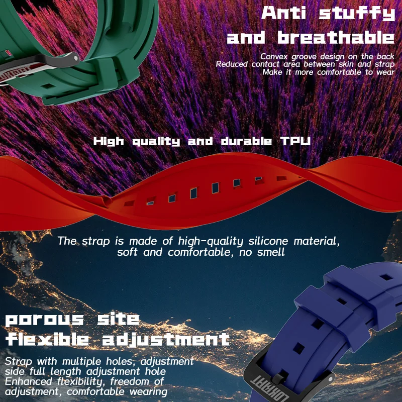 Универсальный ремешок для часов LOKMAT 22 мм из ТПУ цветной ремешок для часов