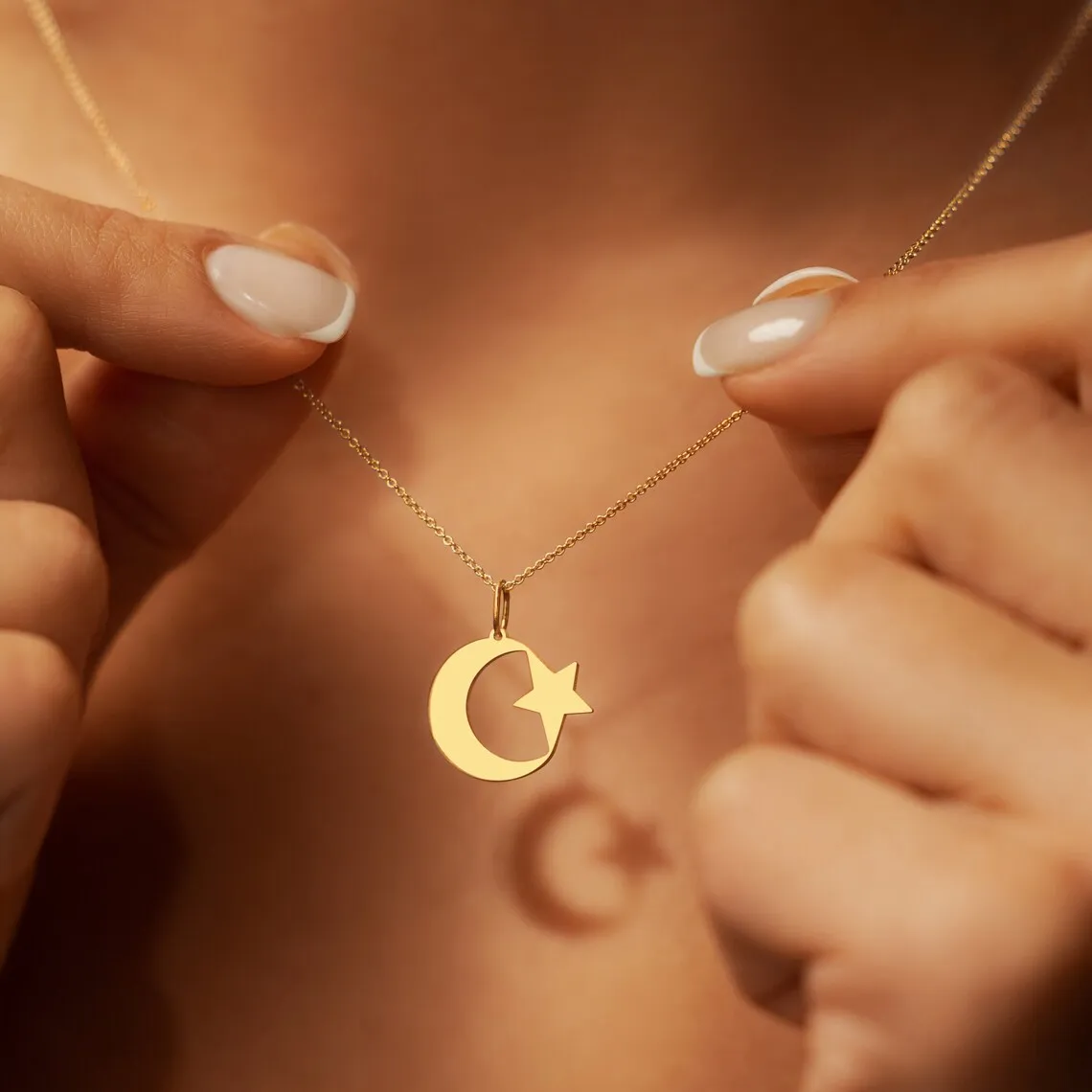 Stainless Steel Crescent Moon Star Necklace for Men Women Spiritual Islamic Muslim Amulet Pendant Turkish Religious Jewelry