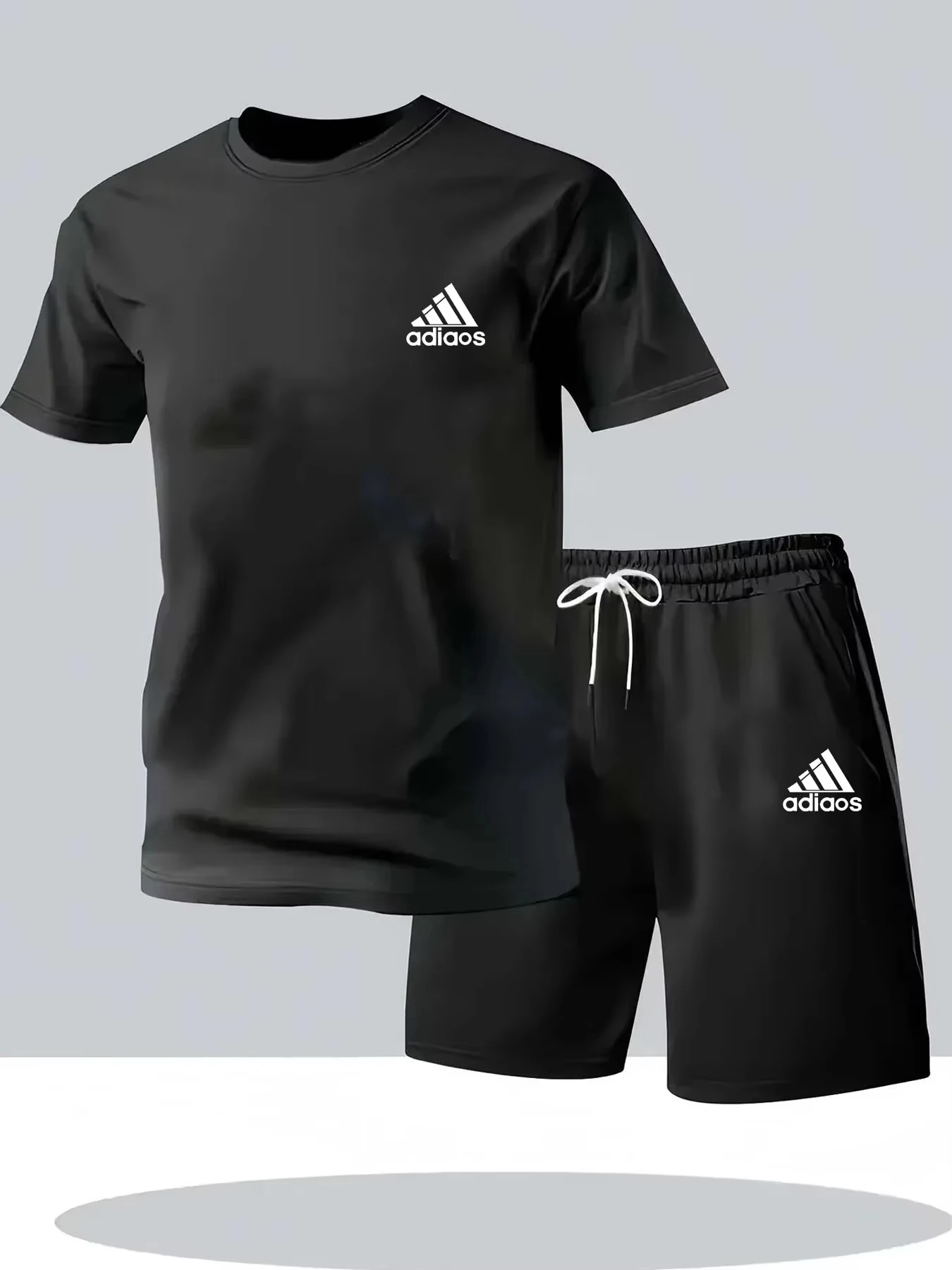 

New summer fitness sportswear for men, short-sleeved T-shirt and shorts two-piece set, breathable and quick-drying casual wear