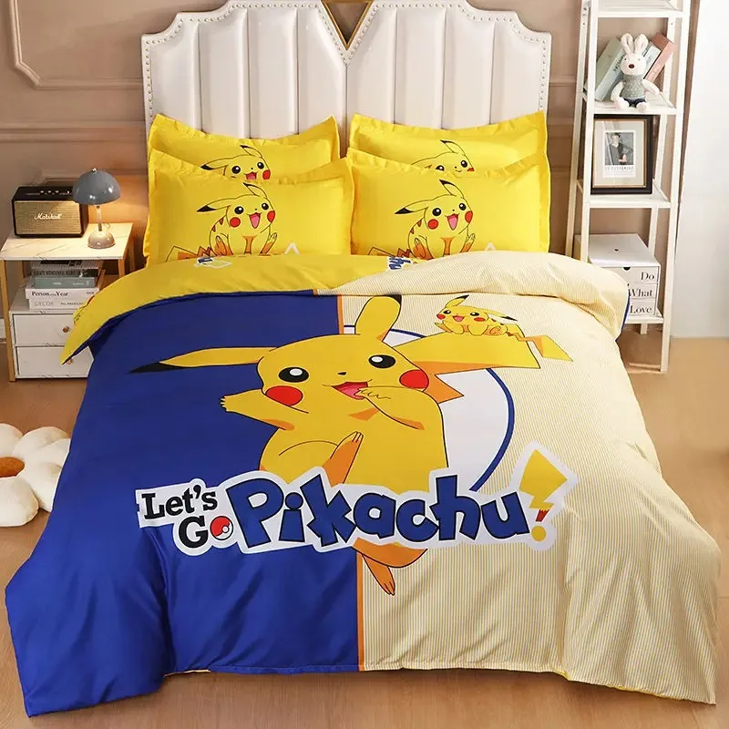 Pikachu creative cute cartoon Bed Cover Set Baby Duvet Bed Linen 3 d Children Bedding Set 3-Piece 1 Bed Cover King Size