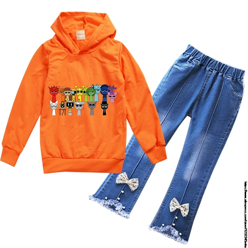 Sprunki Long Sleeve Sweatshirt Boys Girls Casual Wear Fun Graphics Everyday Style Energetic Spring Fall  Hoodes Jeans Pants Sets