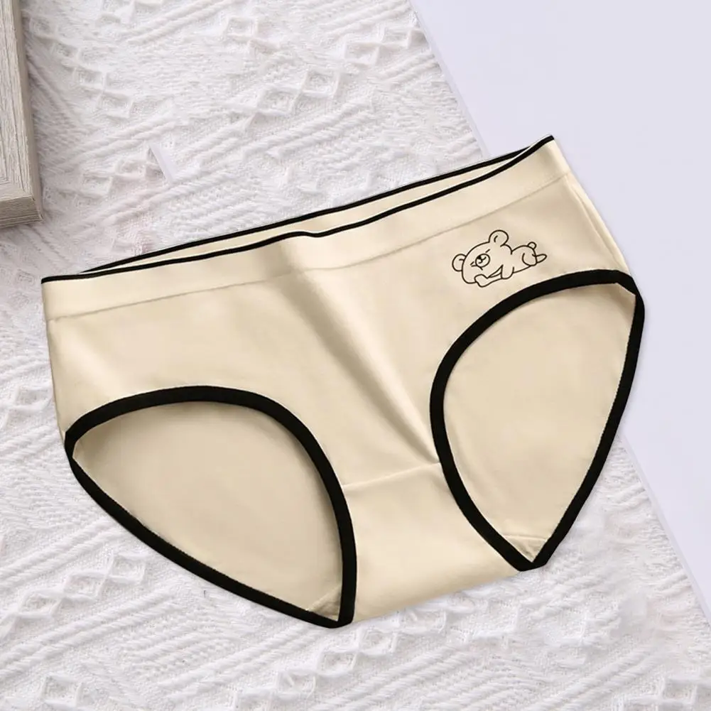 Women Panties Japanese Style Briefs Cartoon Print Seamless Women's Panties with Mid Waist High School Student Briefs for Casual