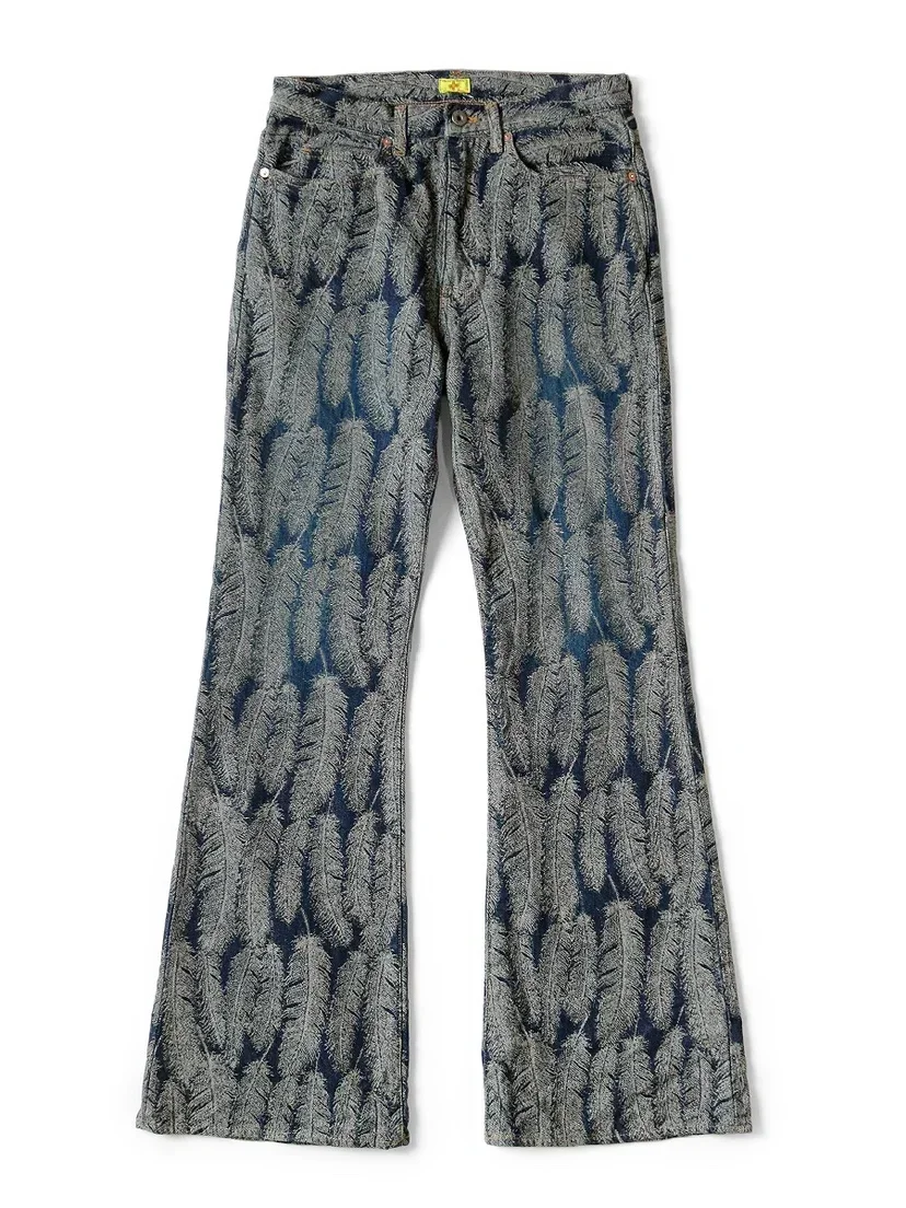 

Japanese Style Hirata and Hiroshi Casual Denim Jacquard Feather Men's Women's Flared Loose Pants Versatile