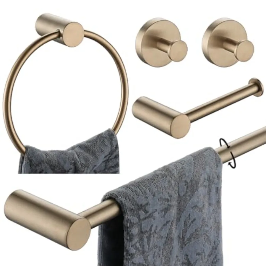 

Набор аксессуаров для ванной комнаты из 5 предметов, цвет шампань-бронза, настенный монтаж, включает в себя полотенцедержатель 24 дюйма, кольцо для полотенец, держатель для туалетной бумаги