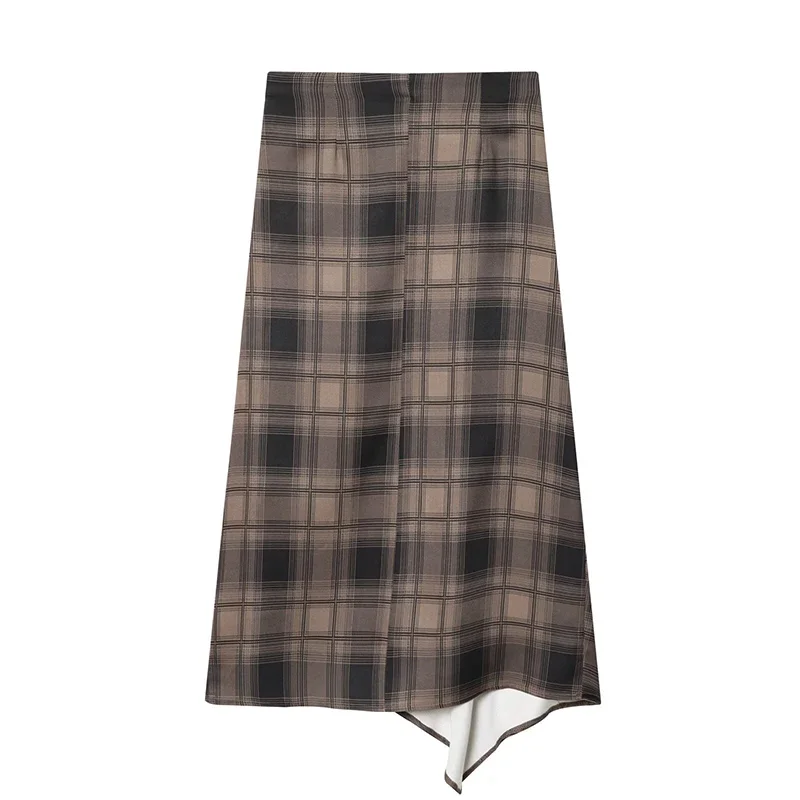 FANAN Damenmode Karierter Plissierter Rock mit Seitenreißverschluss Vintage Hochgeschnittener Schicker Damenrock – Detail 9