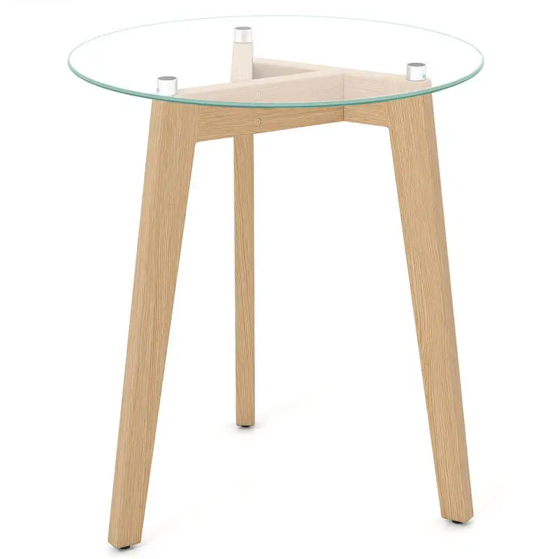 

Tempered Glass End Table Round with Solid Rubber Wood Structure-1 Piece