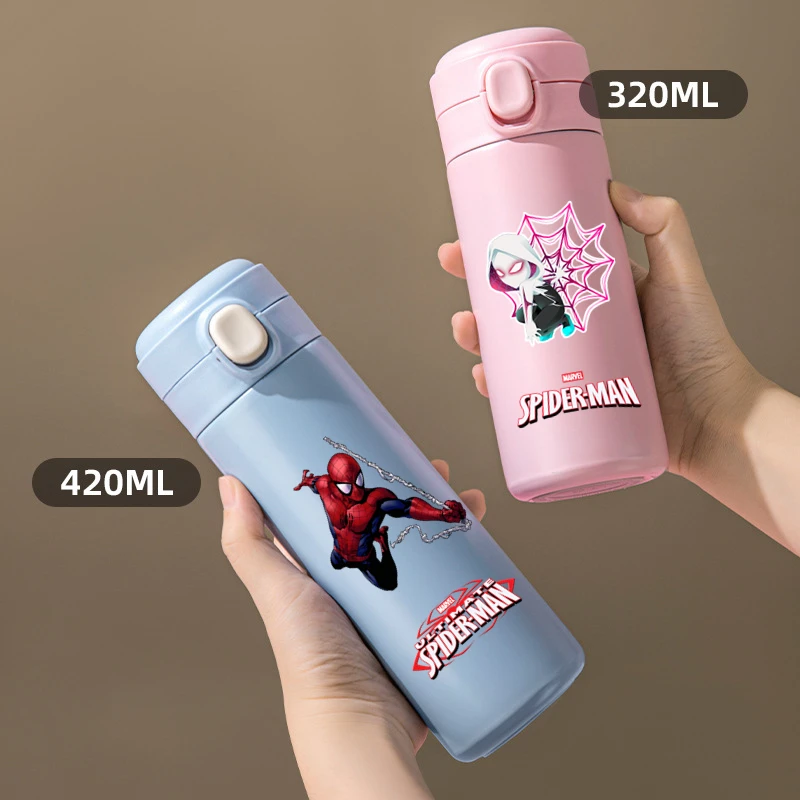 320/420ML Spider-Man kubek na wodę ze stali nierdzewnej termos próżniowy kubek podróżny przenośny Cartoon kubek do picia dla dzieci chłopiec