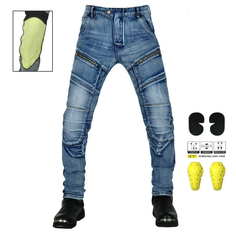 Men's Motorcycle Riding Jeans, Retro Casual Pants Anti-drop, Women's Motor Motocross Washable Stretch Pants Tear-resistant