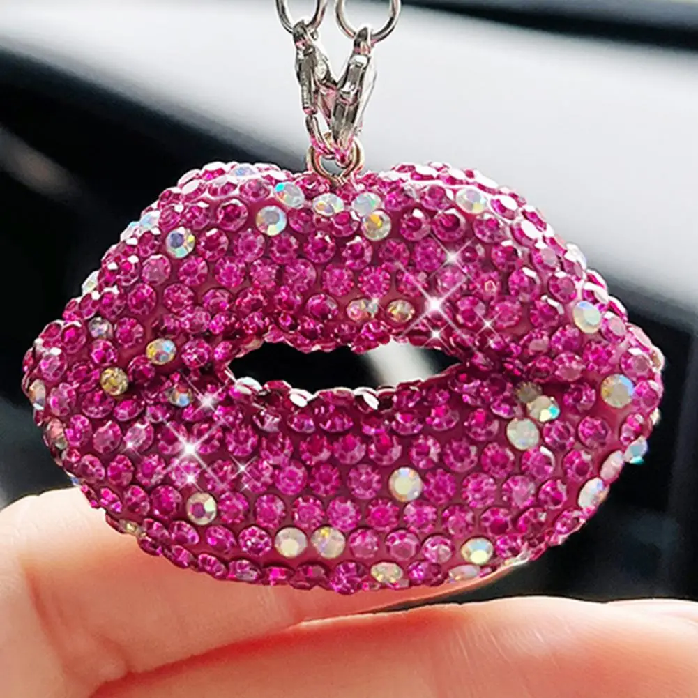 

Eye-catching Car Mirror Ornament Car Accessories Sparkling Rhinestone Lip-shaped Car Rearview Mirror Charm Ornament for Rear