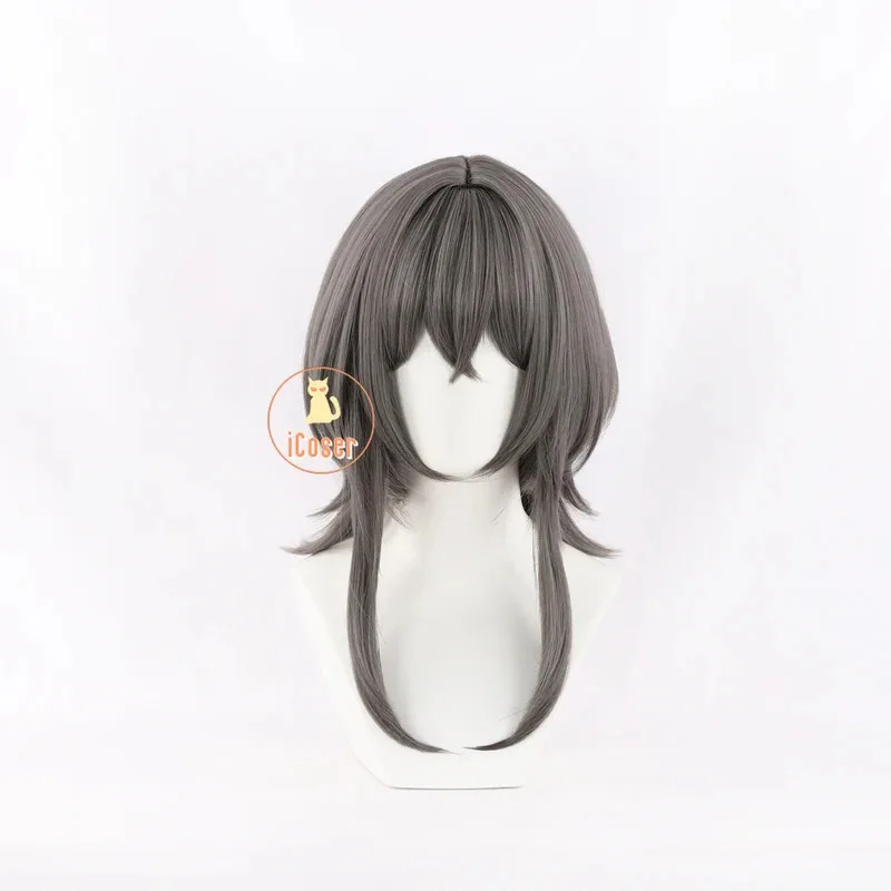 يوري Asanagi شعر مستعار تأثيري للنساء الفتيات 40 سنتيمتر رمادي داكن شعر قصير أنيمي الهمس لي أغنية حب هالوين اكسسوارات الحفلات