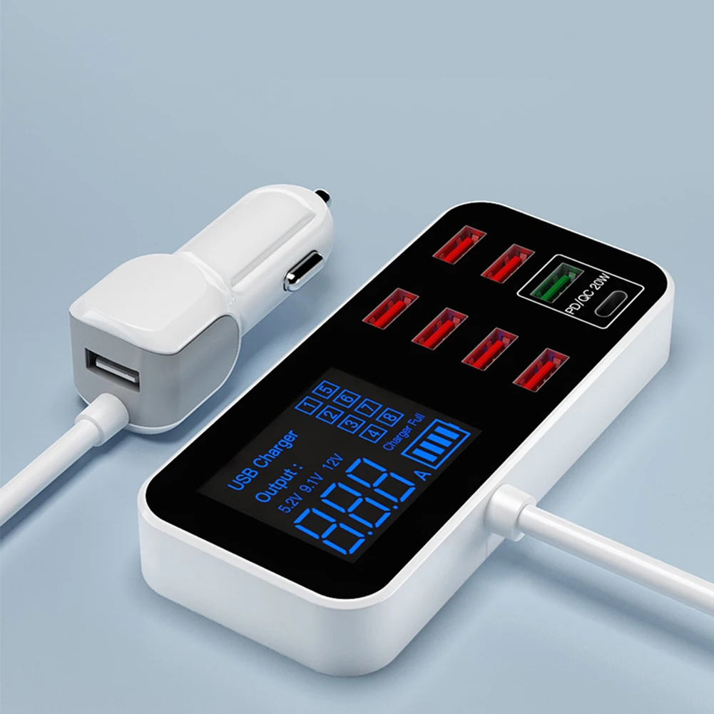 8Ports USB Car Charger 2.4A 40W Fast Charging Mobile Phone Charger Multi USB Socket with LED Display 3