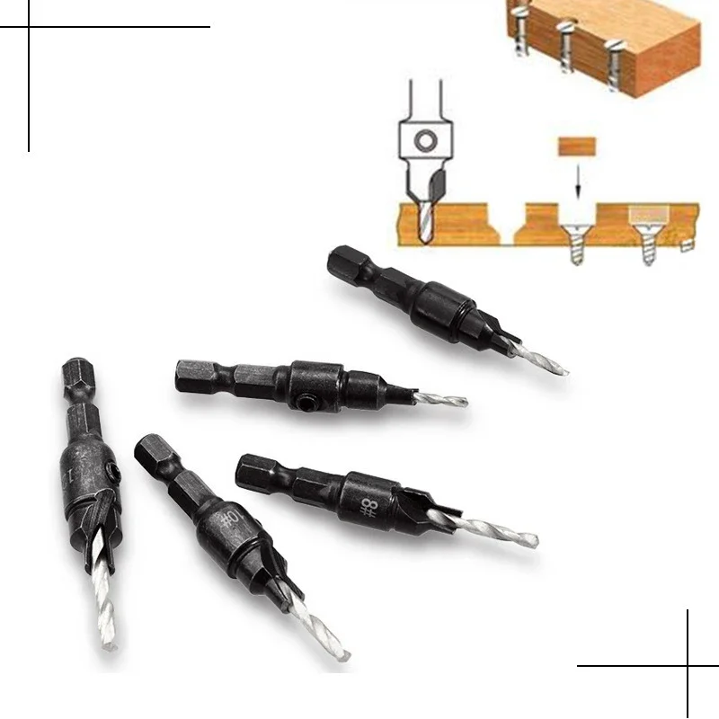 

5 шт., сверло с зенковкой, набор сверл для деревообработки, сверление пилотных отверстий для размеров винтов # 5 # 6 # 8 # 10 # 12. С гаечным ключом.