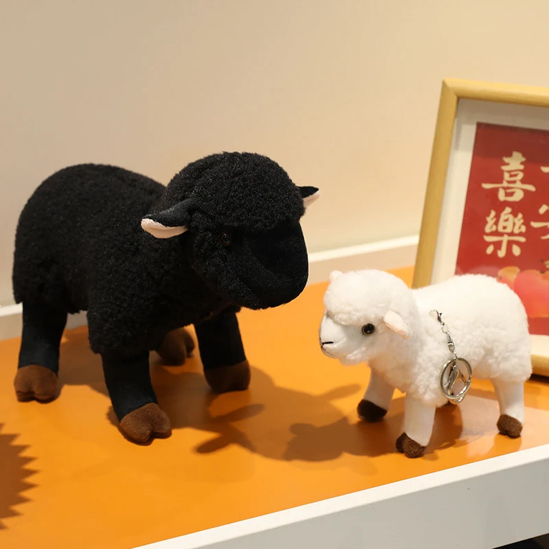 18/30 cm Realistico Pecora Peluche Bianco, Nero Simulato Pecora Peluche Bambola Pecora Ciondolo Peluche Giocattolo Regalo Di Compleanno Per Il Capretto
