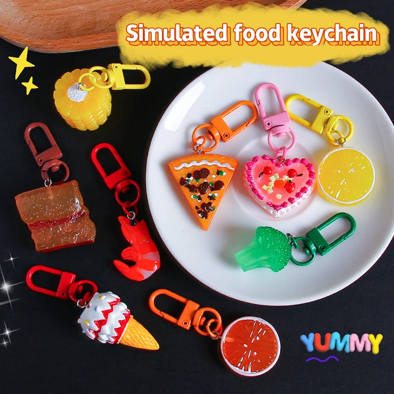 Simulated Gourmet Pizza Mooncakes Lemons Keychain Car Key Ring Pendant Phone Hanging Backpack Decoration Accessories Gifts