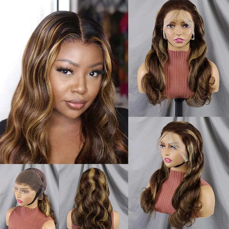 Ombre Lace Front Wig Human Hair 4/27 Highlight Lace Frontal Wig Human Hair Honey Blonde SD Clear Lace Body Wave Pre Plucked