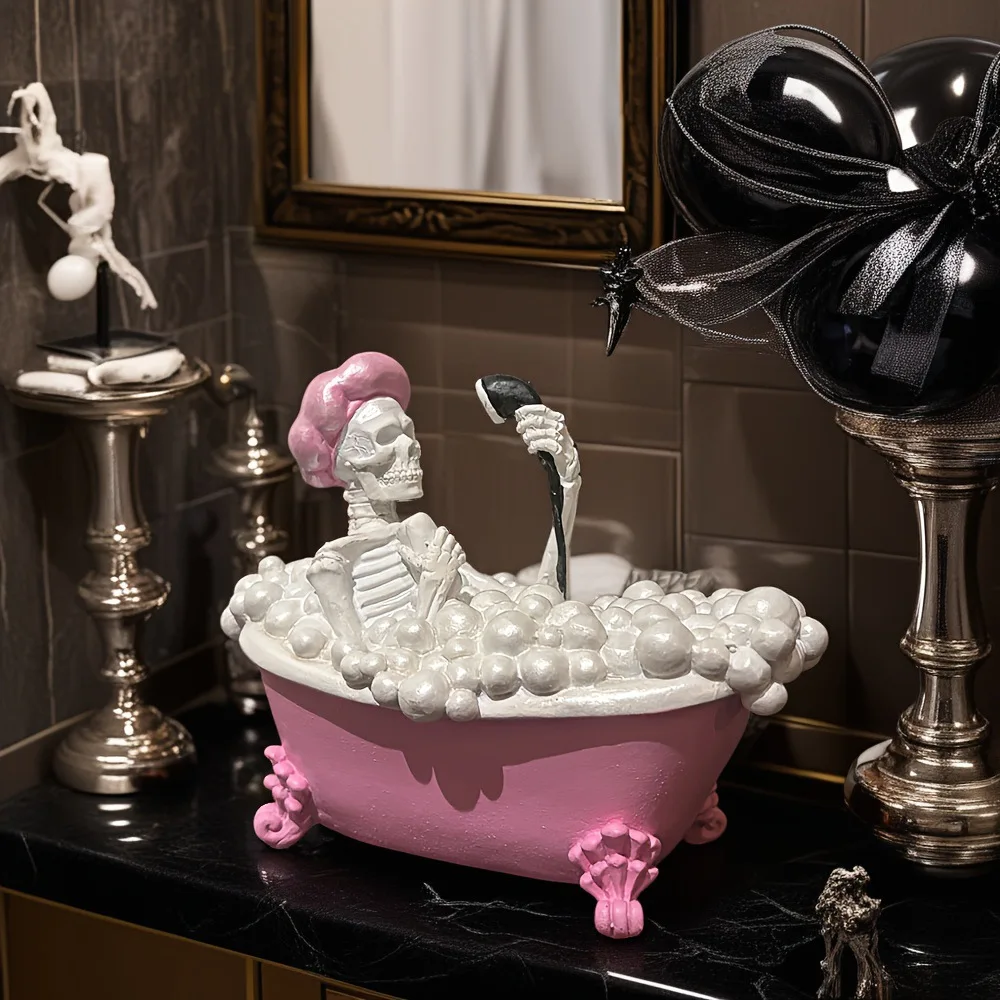 

Bathing female ghost pink bathtub figure sculpture decorative ornament resin ornament craft home desktop accessory