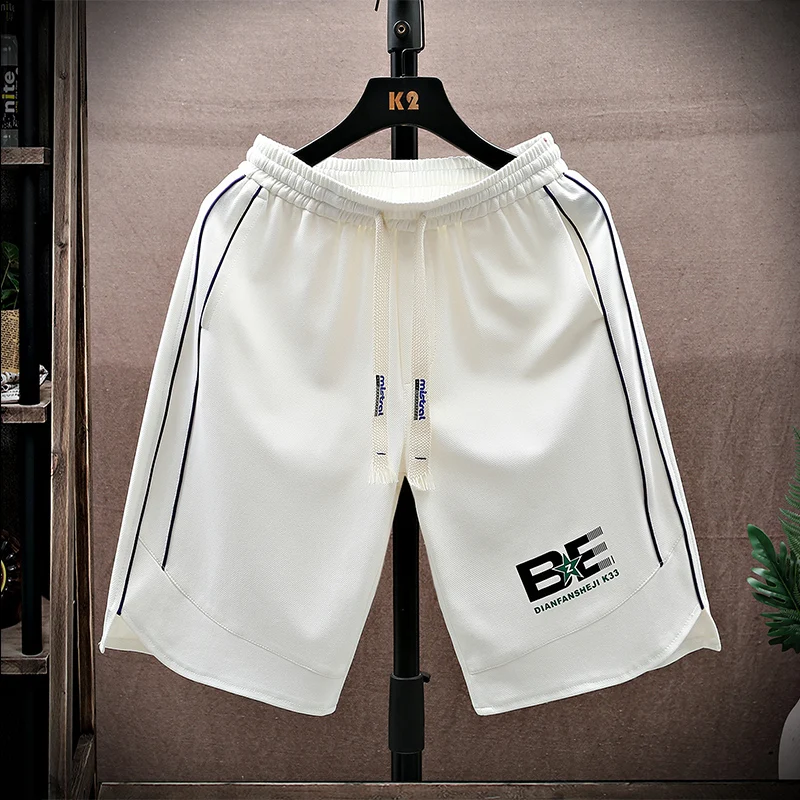 

Men's Summer Thin Five-Quarter Casual Sports Shorts Fashionable Outerwear Youth Loose Fit Breathable Knitted Polyester