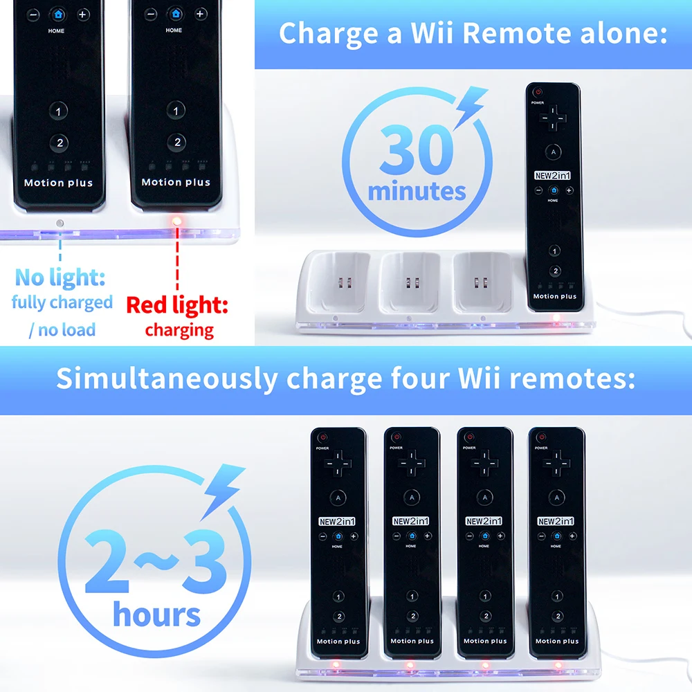 OSTENT Trắng Dock Sạc Ga + 4 Pin Nintendo Wii Remote Điều Khiển Từ Xa