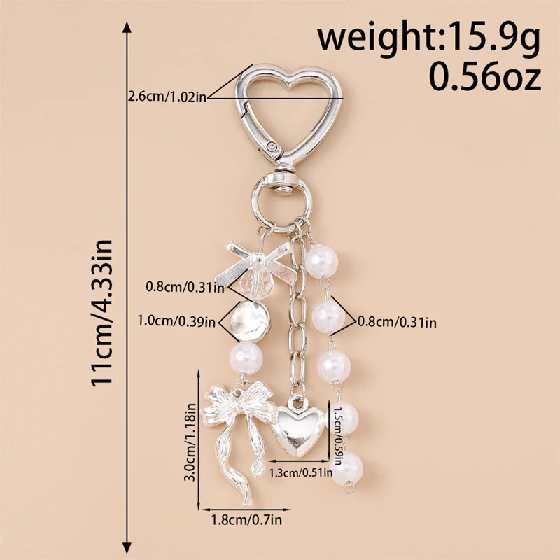 Nette Y2K Imitation Perle Schlüsselbund Metall Liebe Herz Bogen Anhänger Schlüsselanhänger für Frauen Auto Schlüssel Halter Handtasche Schlüssel Ketten DIY Geschenke – Detail 10