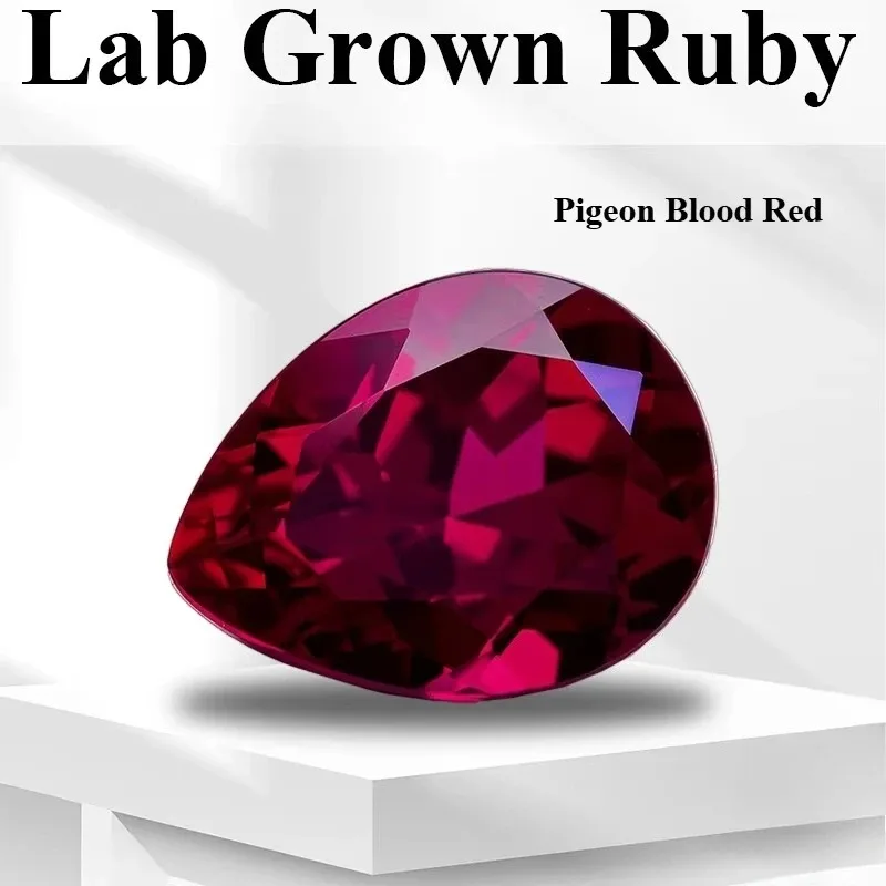 Lab Grown Ruby Pear Cut Pigeon Blood Red Color Loose Gemstone For Jewelry Making  Selectable Certificate