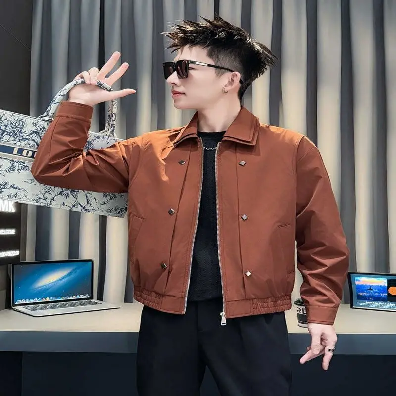 

Faionable American Motorcycle Jaet Stand Collar Design Men's Spring Autumn Outerwear Polyester Long Sve Zipper Closure