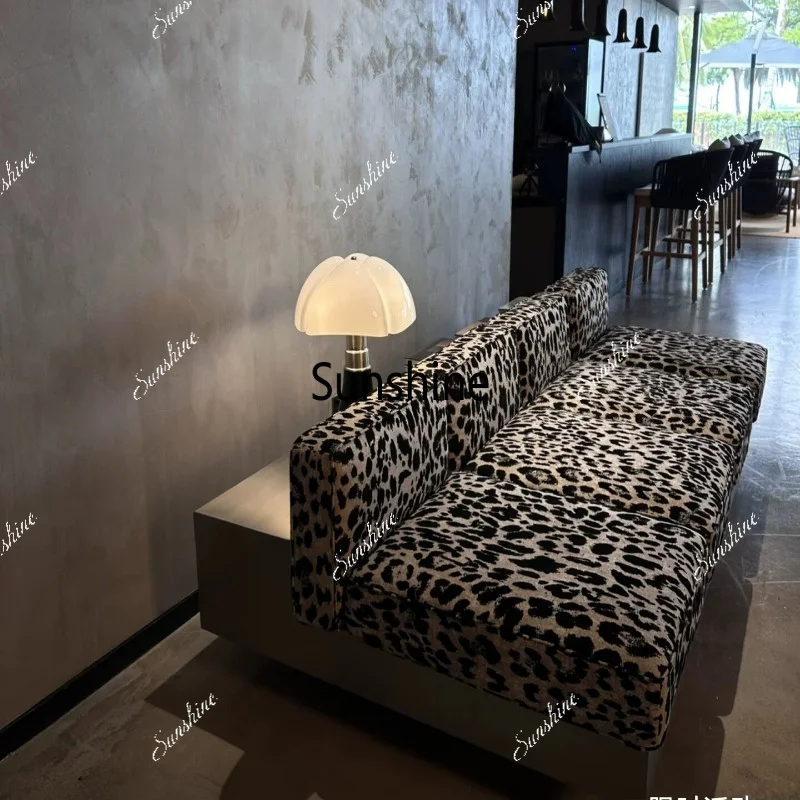 

Medieval old money industrial style, metal base large flat-floor villa leopard print custom sofa