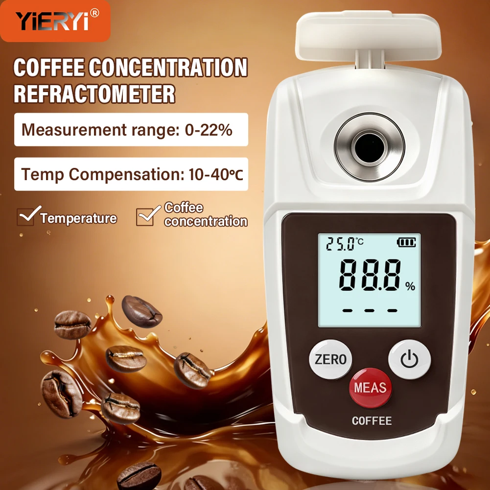 YIERYI Digital Coffee Refractometer 0-22% Brix TDS Concentration Meter ATC Coffee Sugar Concentration Tester Barista Brew Tool