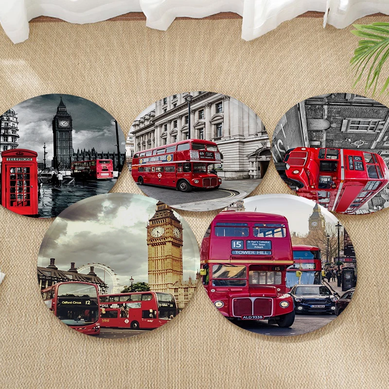 

Vintage London Red Bus Cushion Mat Square Stool Pad Patio Home Kitchen Office Chair Seat Cushion Pads Sofa Seat Decor Tatami