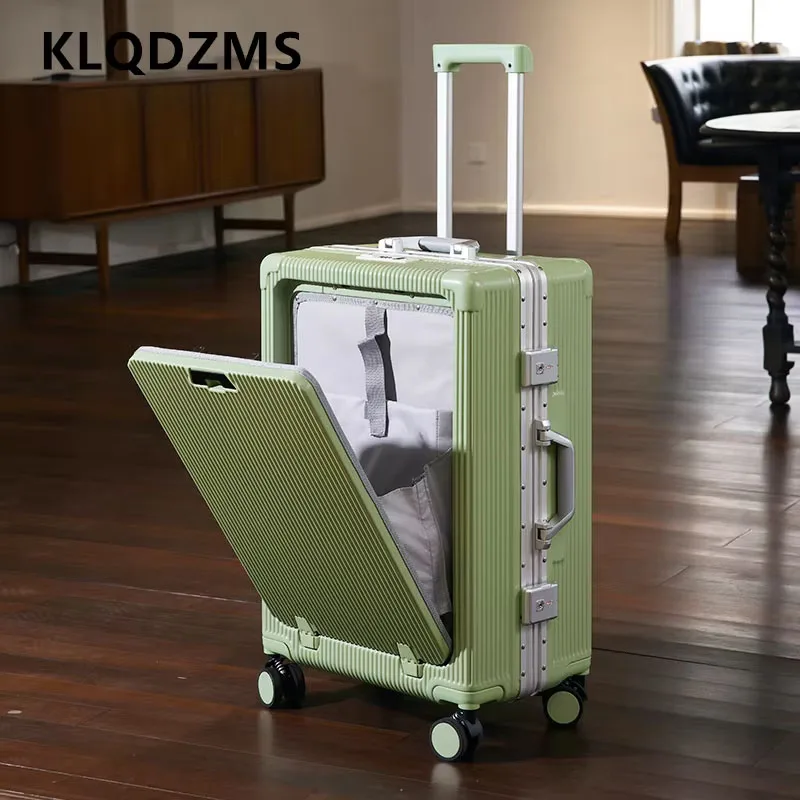 

KLQDZMS Cabin Suitcase Front Opening Boarding Box Aluminum Frame Trolley Case 20"24 Inch USB Charging Carry-on Travel Luggage