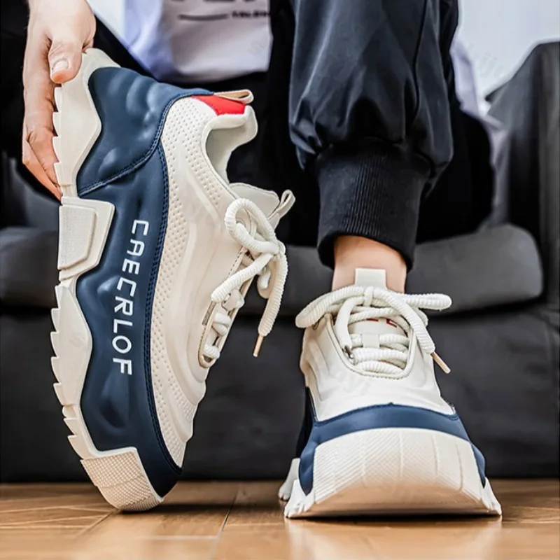 

Модные трендовые мужские низкие кеды, повседневные туфли на толстой подошве, осень 202, дышащие, удобные, универсальные, нескользящие массивные кроссовки