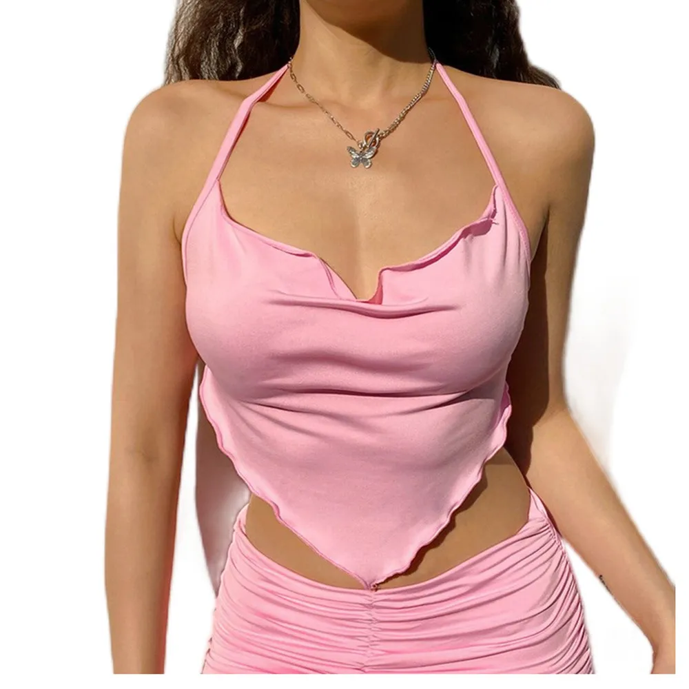 

Women Summer Camisole Sexy Solid Halter Crop Top Sleeveless Spaghetti Strap Cami Fashion Tank Tops Top Tee