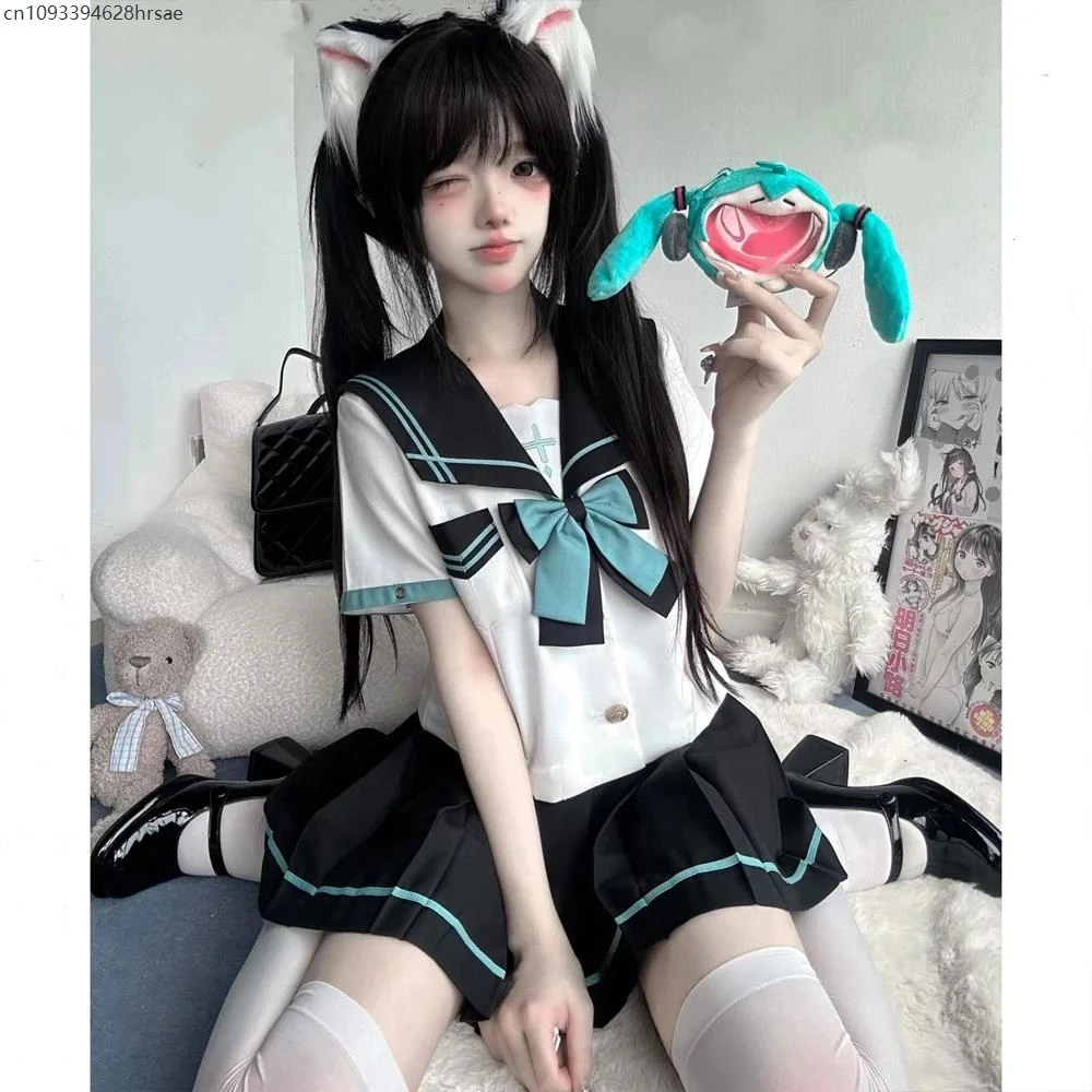 

Preppy Style Outfits 2025 New Japan JK Uniform Sweet Cute Sailor Collar Short Sleeve Shirt Pleated Skirt Two-Piece Sets Women