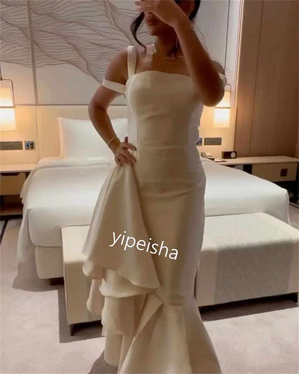 Personalizado jiayigong brilho baile de formatura cetim ruched celebridade sereia cinta espaguete sob medida ocasião vestido midi vestidos