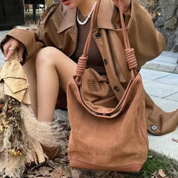 Motingsome Oversize Daily Bucket Bags Women Tote Natural Suede Leather Wome Luxury Frosted Skin Handbag Pouch Lady Coffee Tote