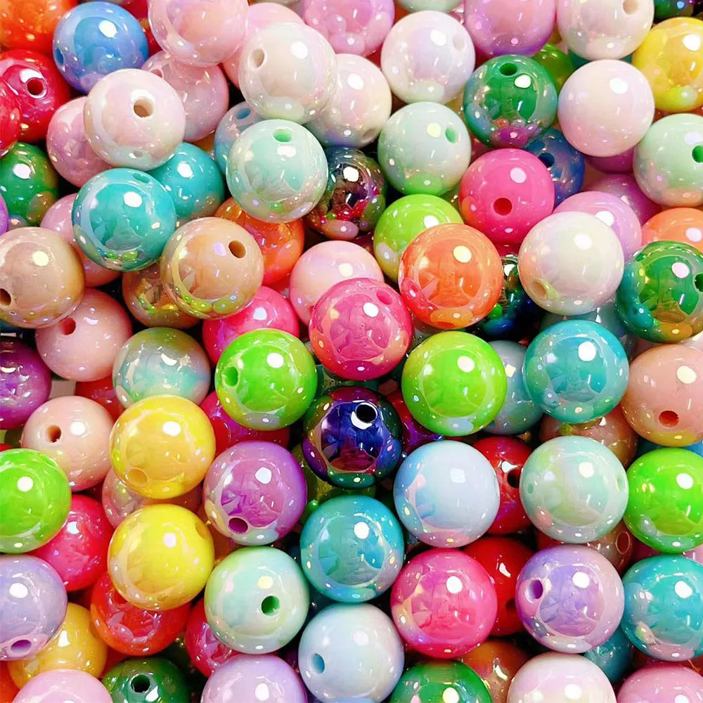 10Pcs Acrylic Round Shape Straight Hole Beads Solid Color Plated UV Loose Beaded DIY Jewelry Handmade Accessories 16mm