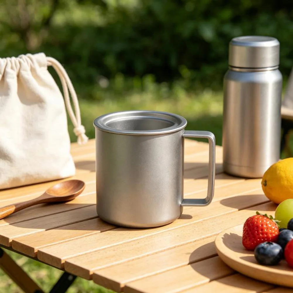 Outdoor Drinking Cup Titanium Mug For Camping Adventures Solid Titanium Build Smooth Polished Finish Stable Performance Material