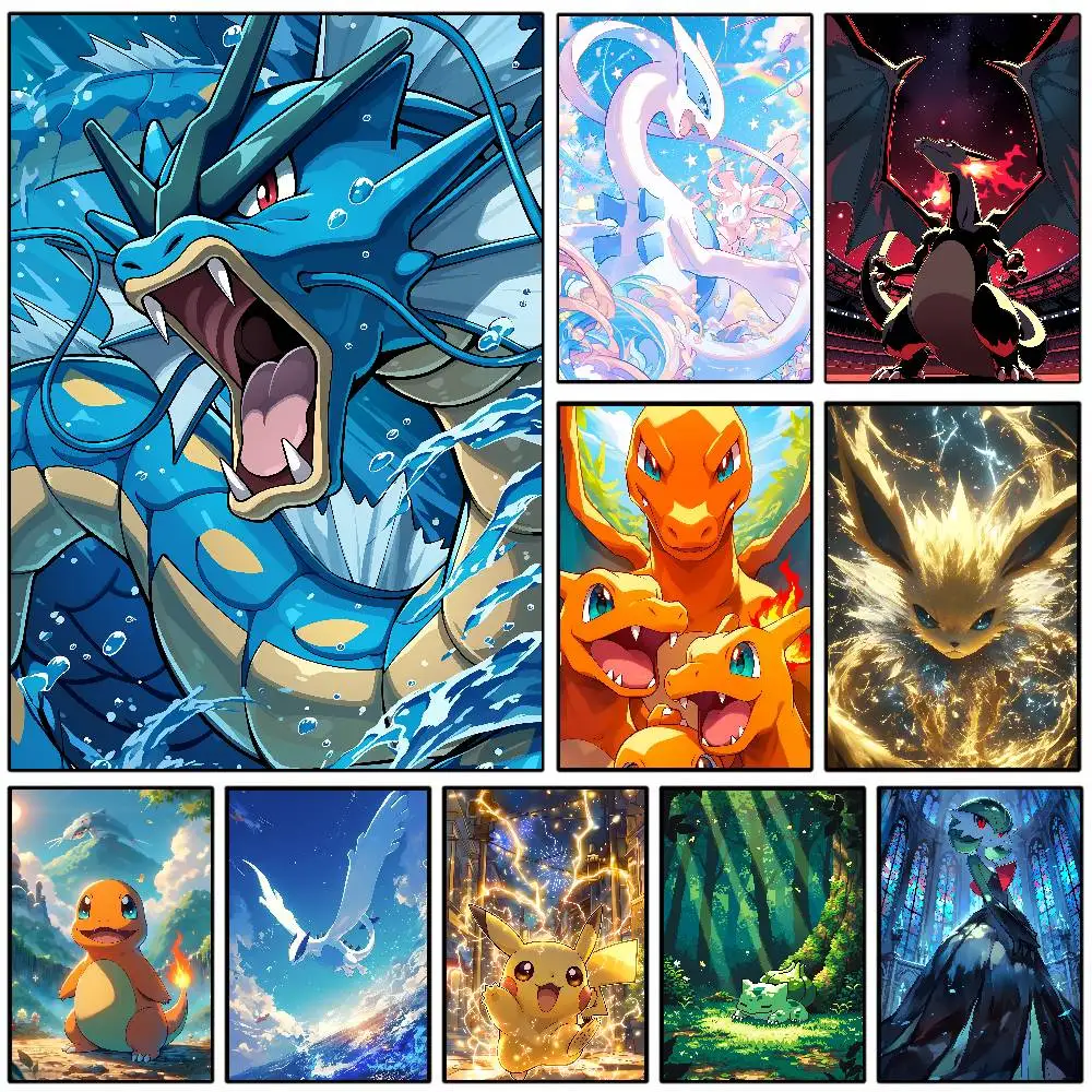 Pokemon Mega Evolution Anime-Poster, HD-Leinwand-Wandkunst, wasserfester Druck, Gemälde, Schlafzimmer, Wohnzimmer, Heimdekoration, Geschenk, Dekoration