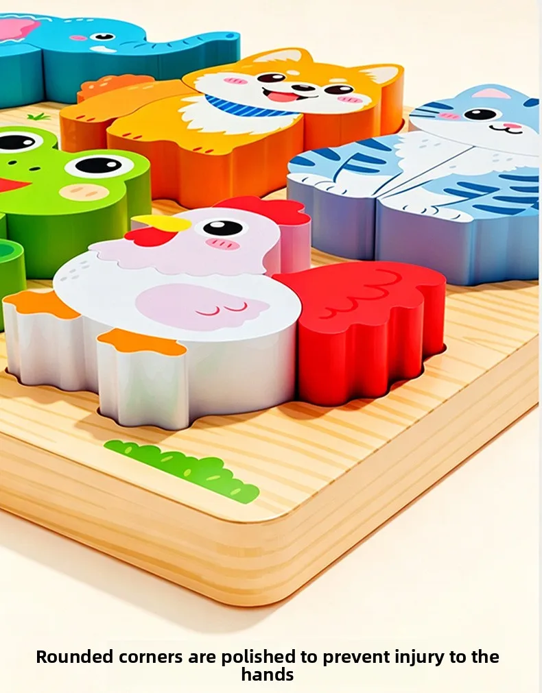 Montessori 3D Holzpuzzle Blöcke Tierform-Zuordnungsspiel Frühpädagogisches Kognitives Sensorisches Spielzeug Geschenk für Kleinkinder 1-3 Jahre – Detail 9