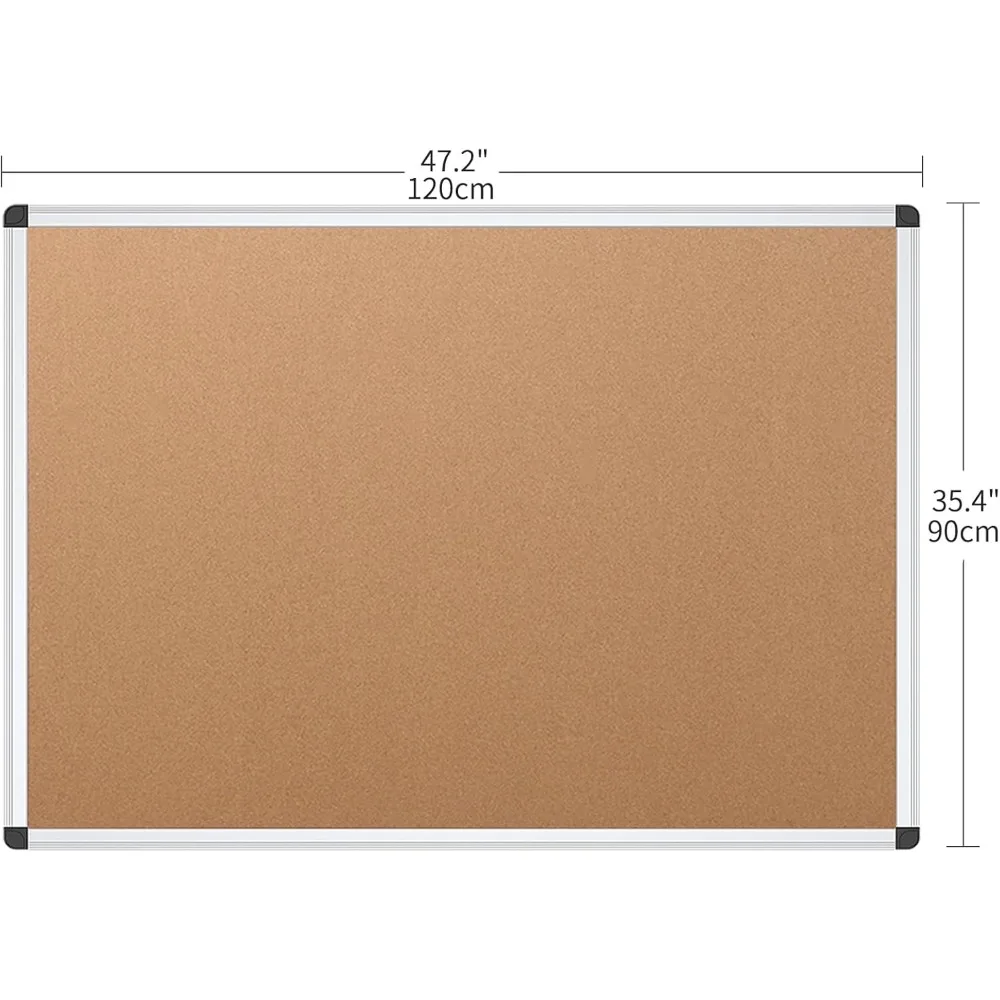 Tabuleiro de avisos de cortiça, 48 x 36 polegadas, pacote com 2, estrutura de alumínio prateado