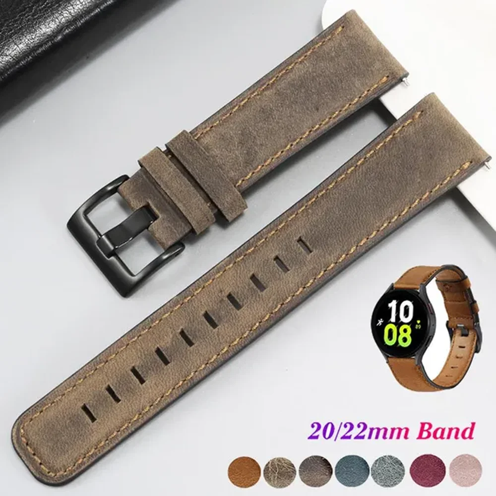 20mm 22mm Strap For Samsung Galaxy watch 4 44mm 40mm 5 Pro 45mm Gear s3 Retro Leather correa bracelet HUAWEI watch GT 2e 3 band