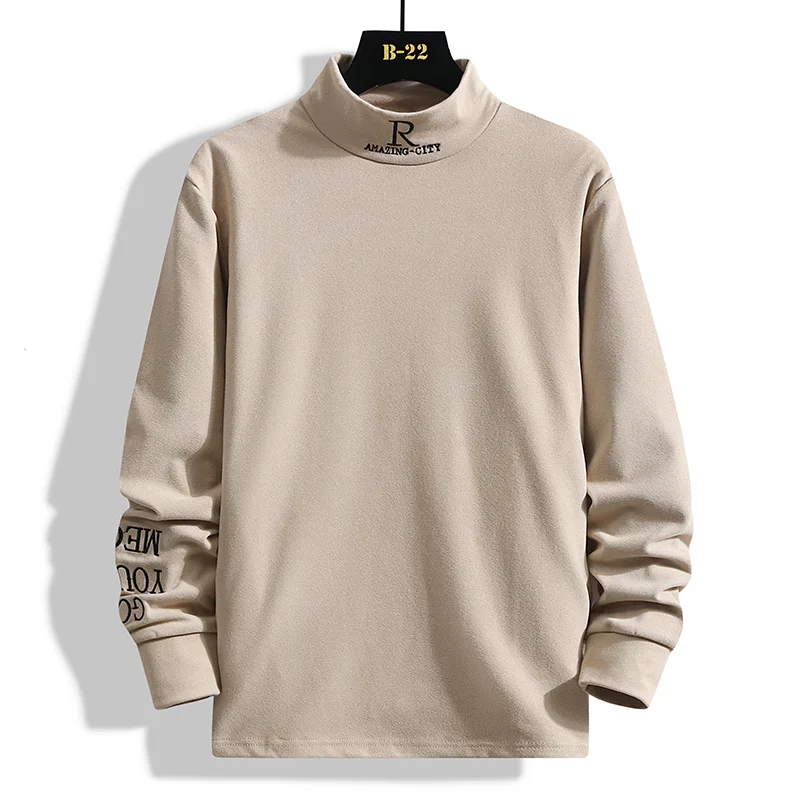 Men Half High Neck Dralon Sweatshirt Loose Fit Long Sleeve Solid Color T Shirt Autumn Winter Warm Inner Layer Casual Pullover