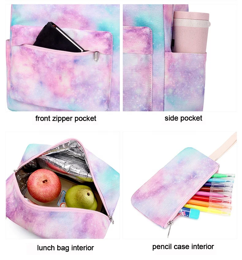 Mochila escolar de colores para niños, niñas y adolescentes con bolsa de almuerzo, mochila de viaje, Juego de 3 unidades