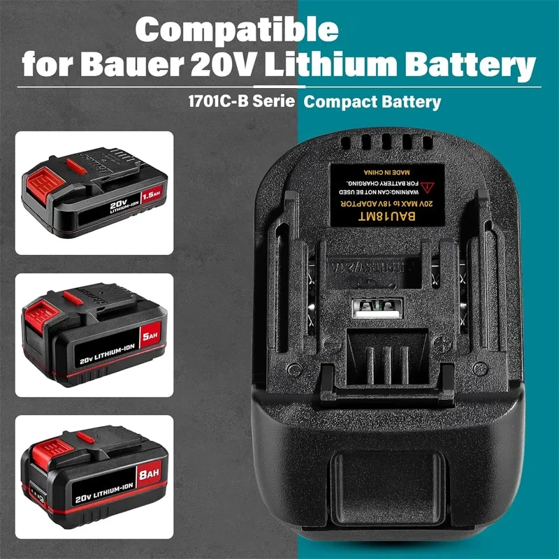 ZWINCKY Battery Adapter For Bauer 20V Lithium Battery Convert To For Makita/Milwaukee/Dewalt 18V Li-ion Battery Electric Tools