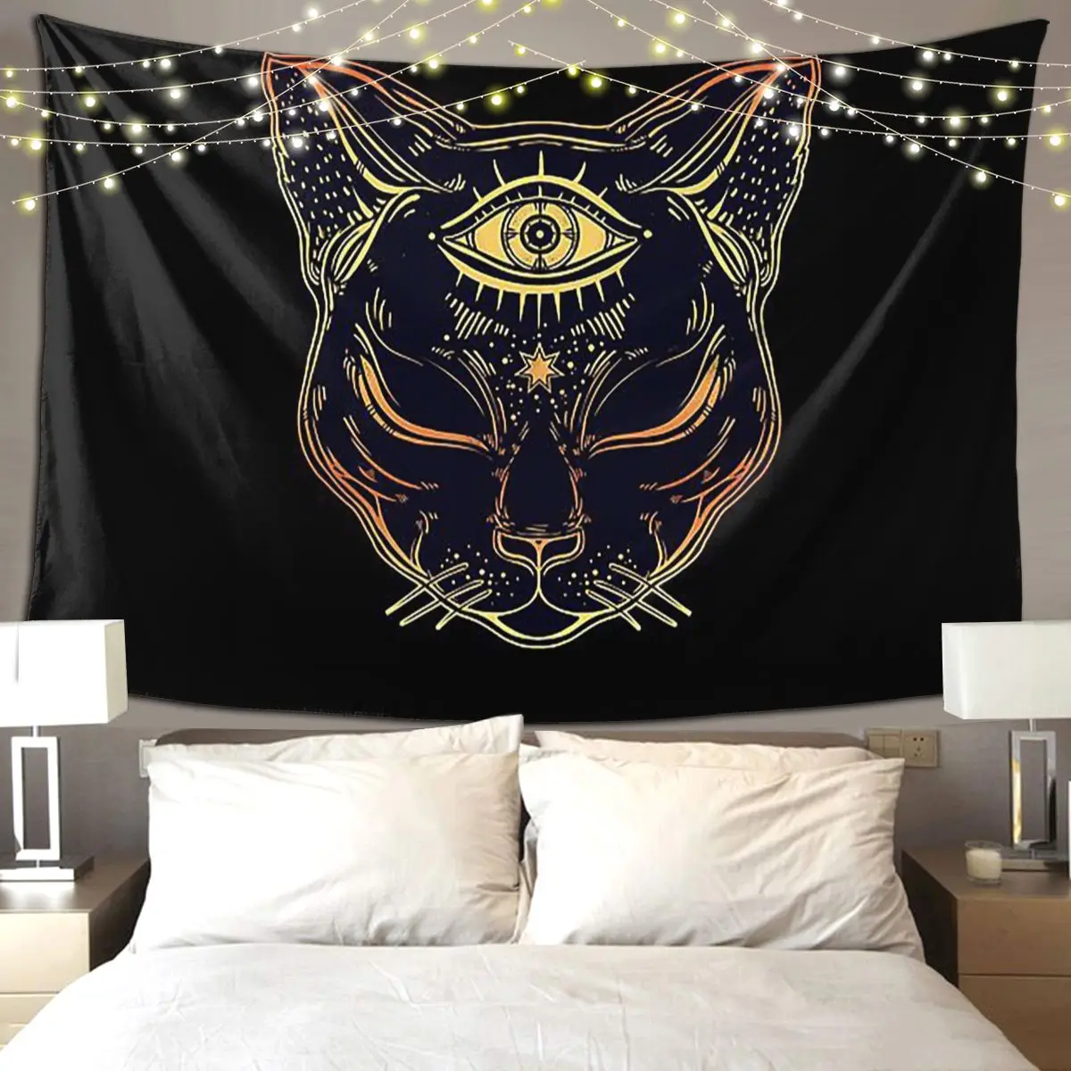 חתול המצרי עם עין שלישית, קיר היפי קיר תלוי בעיצוב אסתטי הבית קישוט אסתטי בית דיור לחדר מגורים חדר מגורים